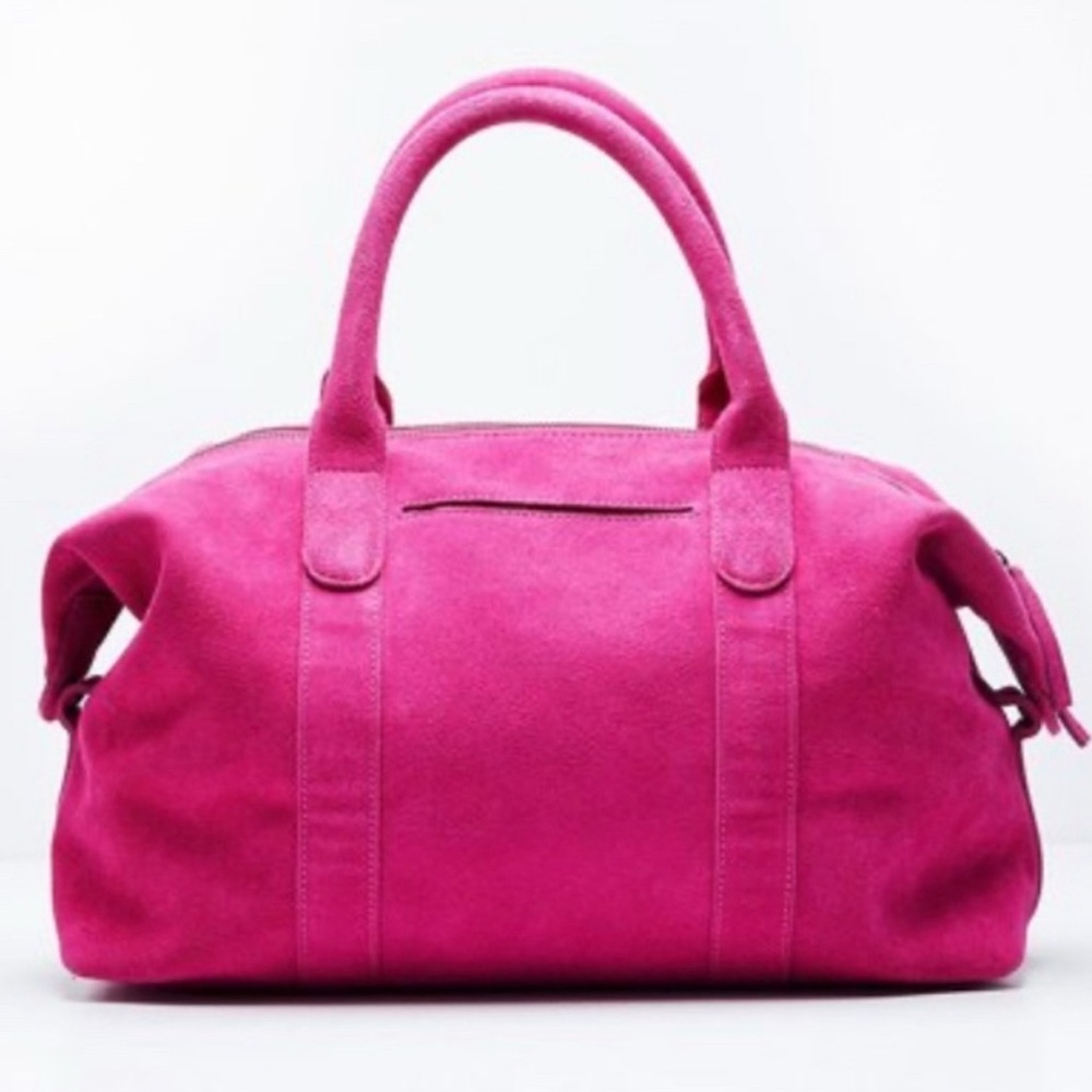 m.i.l.a. Bright Pink Suede Ria Duffle Tote Bag, EUC